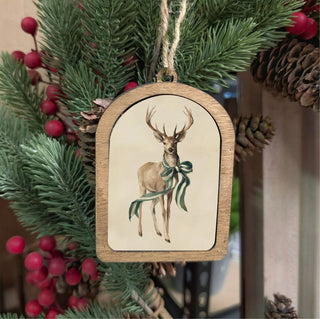 Canvas Arch Ornament Green Ribbon Deer