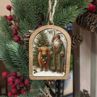 Canvas Arch Ornament Highland Santa Green