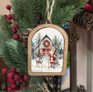 Canvas Arch Ornament Santa Barn Reindeer