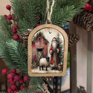 Canvas Arch Ornament Santa Sheep
