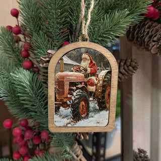 Canvas Arch Ornament Tractor Santa