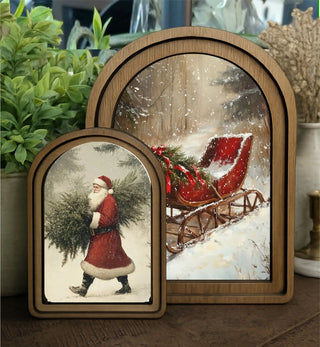 Santa with Tree Arch Framed Arch Layered Set 6"x8" + 8.25"x11"