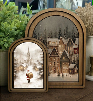 Village Santa Arch Framed Art Layered Set, 6"x8" + 8.25"x11"