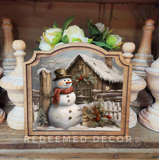 Rustic Snowman Christmas Framed Provincial Art, 9”x10”