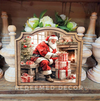 Santa with Gifts Christmas Framed Provincial Art, 9”x10”