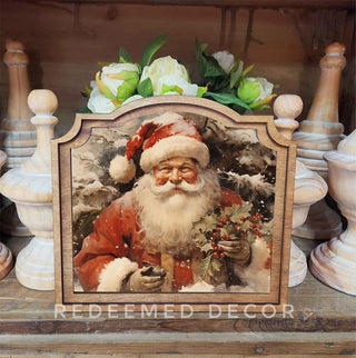 Santa with Holly Christmas Framed Provincial Art, 9”x10”