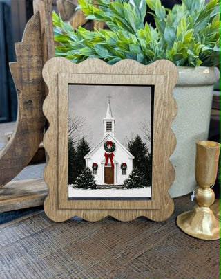 Scallop Christmas Church Framed Canvas Art