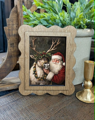 Classic Santa Christmas Framed Canvas Scallop Art, 6.5”x8”