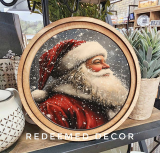 Antique Santa Christmas Arch Framed Art 8" Round