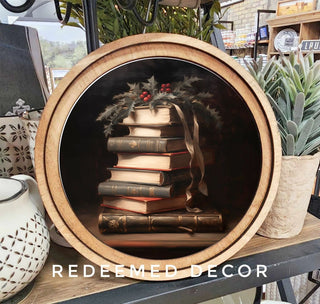 Christmas Books Arch Art Decor, 8" Round
