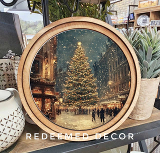 Christmas Tree Main Street Arch Framed Art, 8" Round