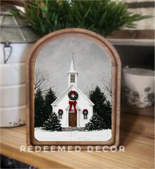 Christmas Church Arch Framed Art, 6" x 8"