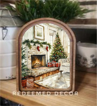 Christmas Fireplace Arch Framed Art, 6" x 8"