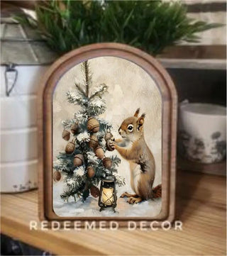 Christmas Squirrel Arch Framed Art 8.25" x 11"