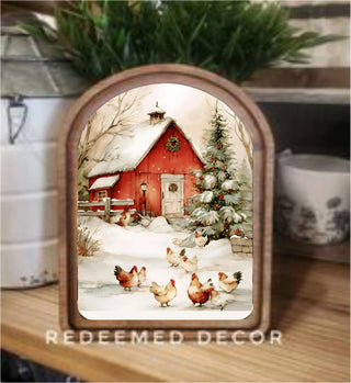 Cozy Christmas Chickens Arch Framed Art, 8.25" x 11"