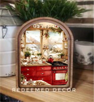 Cozy Christmas Kitchen Arch Framed Art, 8.25" x 11"