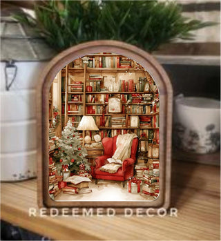 Cozy Christmas Reading Nook Framed Art, 6”x8”