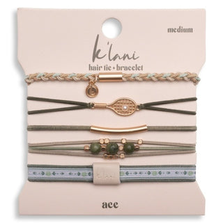 K'LANI "Ace" Green & Gold Tennis Racket Charm Hair Tie Bracelets