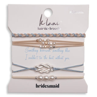 K'LANI "Bridesmaid" Cream & Blue with Pearl Accent Adjustable Hair Tie Bracelets