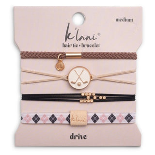 K'LANI "Drive" Black & Cream Hair Tie Bracelets with Removable Ball Marker