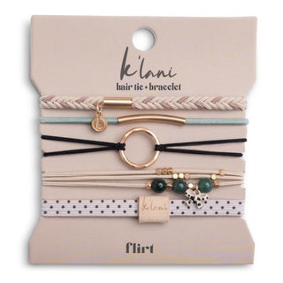 K'LANI "Flirt" Polka Dot in Cream & Black with Green Accent Hair Tie Bracelets