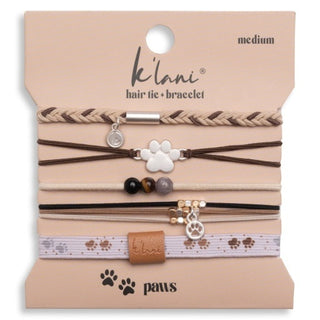 K'LANI "Paws" Natural Hues with Silver & Paw Accents Hair Tie Bracelet