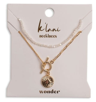 K'LANI "Wonder" Gold Star with White Bead Necklace Set