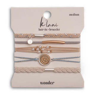 K'LANI "Wonder" Soft Creams & Blues with Pearls & Gold Hair Tie Bracelets