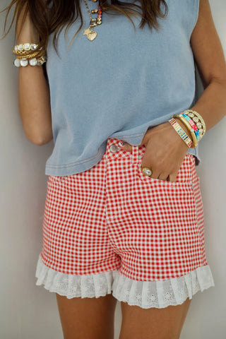The Red Ribbon Ruffle Denim Shorts