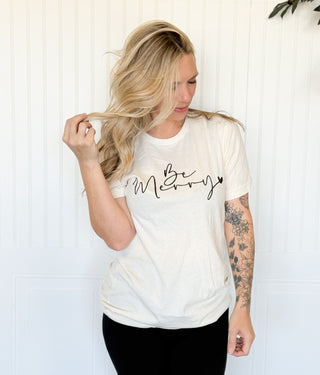 Be Merry Christmas Graphic Tee, Cream
