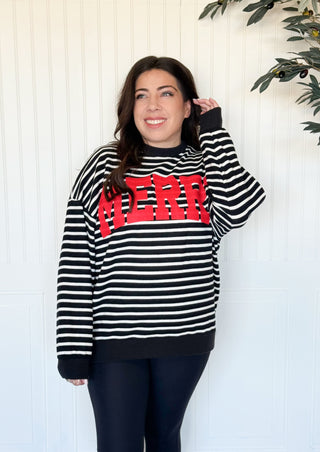 Merry Striped Cloud Knit Top, Black and White Striped