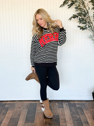 Merry Striped Cloud Knit Top, Black and White Striped