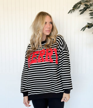 Merry Striped Cloud Knit Top, Black and White Striped