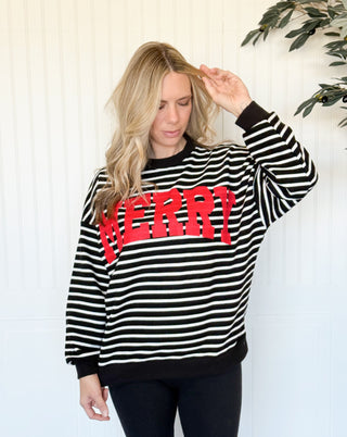 Merry Striped Cloud Knit Top, Black and White Striped