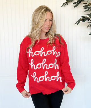 Ho Ho Ho Tinsel Christmas Sweater, Red