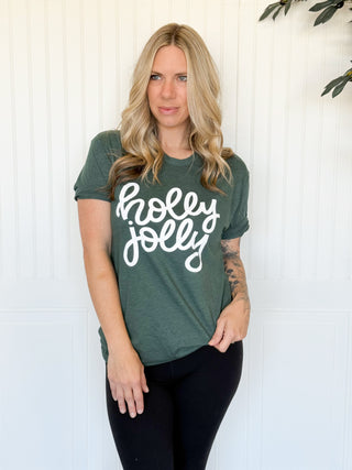 Holly Jolly Christmas Graphic Tee, Pine Green