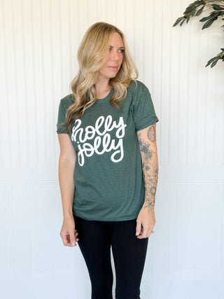Holly Jolly Christmas Graphic Tee, Pine Green