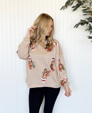 Gingerbread Sequin Fleece Pullover