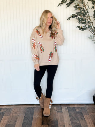 Gingerbread Sequin Fleece Pullover