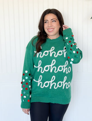 Ho Ho Ho Tinsel Christmas Sweater, Green