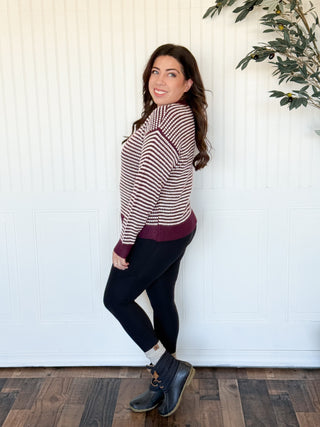 Brighton Waffle Striped Sweater, Wine