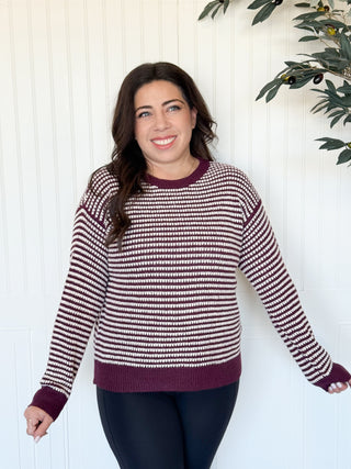 Brighton Waffle Striped Sweater, Wine