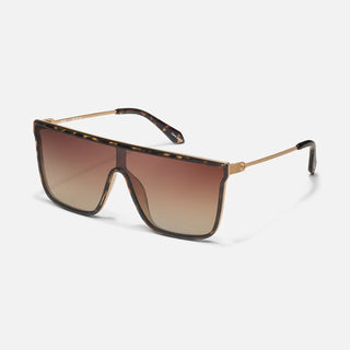 QUAY34 Nightfall Remixed Women's Shield Flat Top Sunglasses, Dark Tortoise Frame / Chocolate Paprika Lens