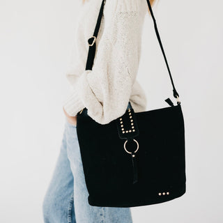 Pretty Simple Rosemary Suede Bucket Bag in Black