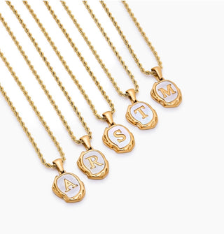 Mother of Pearl 18K Gold Plated Initial Necklace