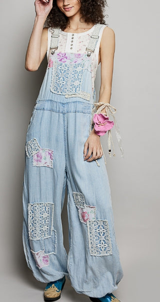 The Patchwork Petals Denim Overalls