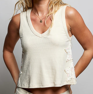 The Hidden Stars Rib Knit Tank, Ivory