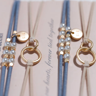 K'LANI "Sisters" Gold & Pearl Shareable Hair Tie Bracelet Set