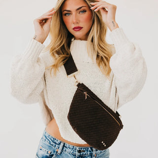 Suede Westlyn Woven Bum Bag, Chocolate