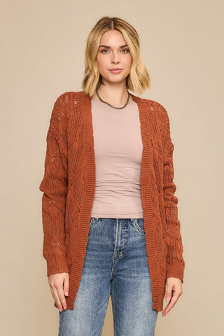 COZY CO Women's Copper Acorn Cable Cardigan